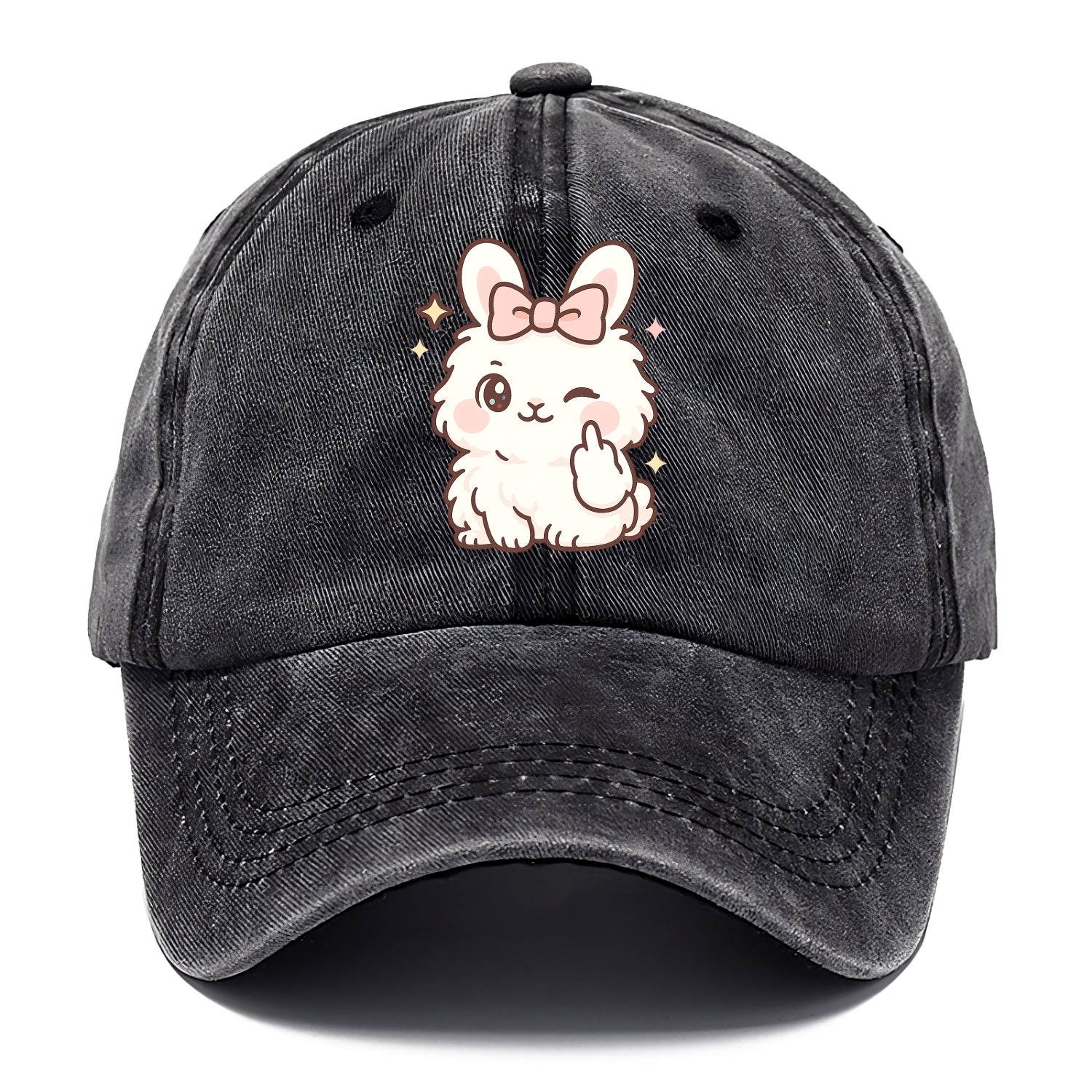 fluffy white angora rabbit with pink bow, one paw delicately flipping off - Classic Cap - Graphite