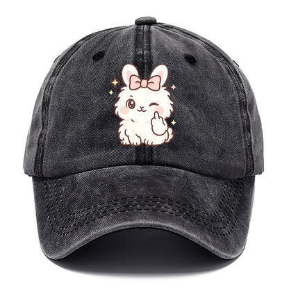 fluffy white angora rabbit with pink bow, one paw delicately flipping off - Classic Cap - Graphite