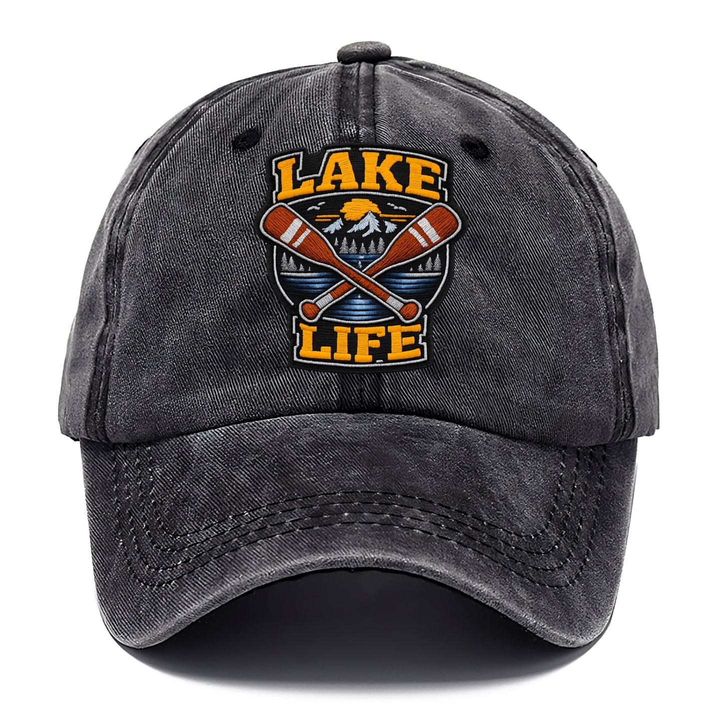 CANOE PADDLE - wooden paddle crossed in brown and cream , lake life - Classic Cap - Graphite