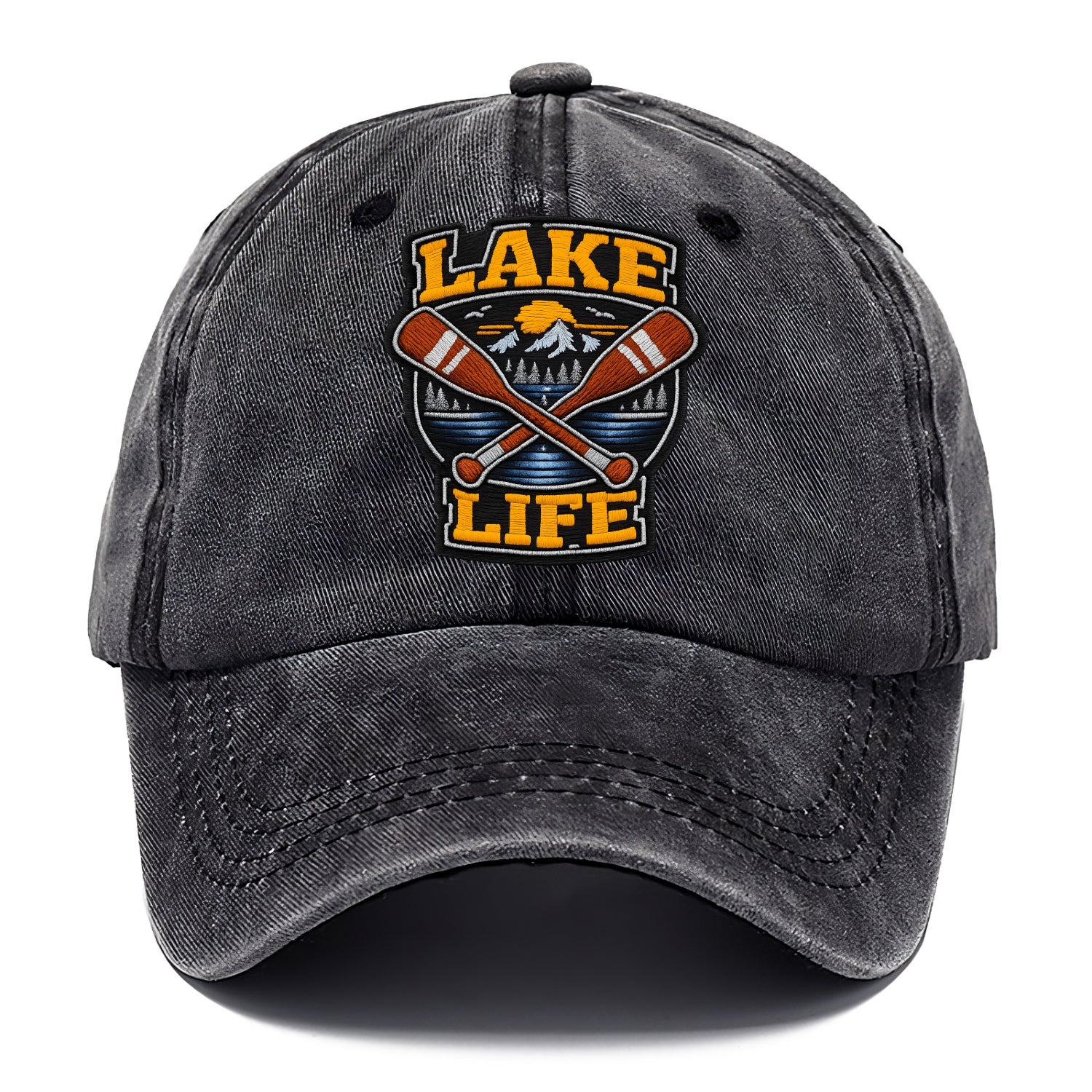 CANOE PADDLE - wooden paddle crossed in brown and cream , lake life - Classic Cap - Graphite