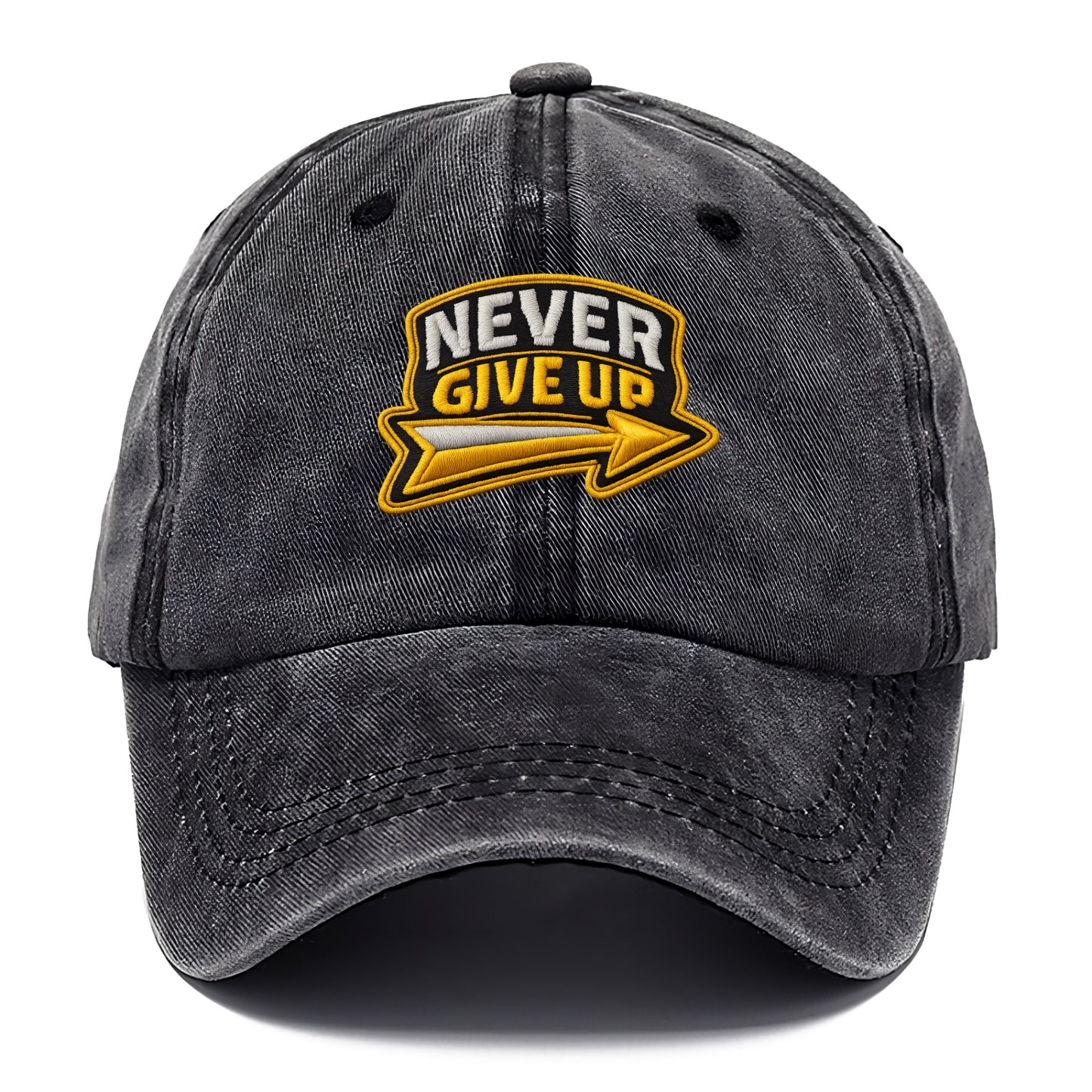 NEVER GIVE UP - bold text with arrow in gold , determination - Classic Cap - Graphite
