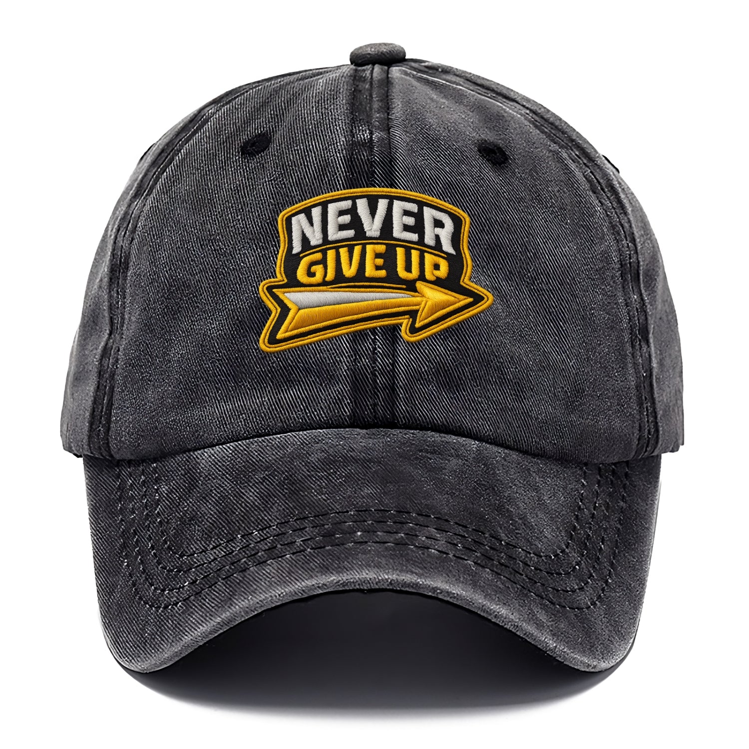 NEVER GIVE UP - bold text with arrow in gold , determination - Classic Cap - Graphite