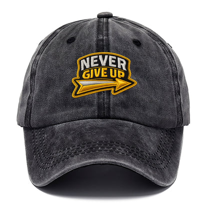 NEVER GIVE UP - bold text with arrow in gold , determination - Classic Cap - Graphite