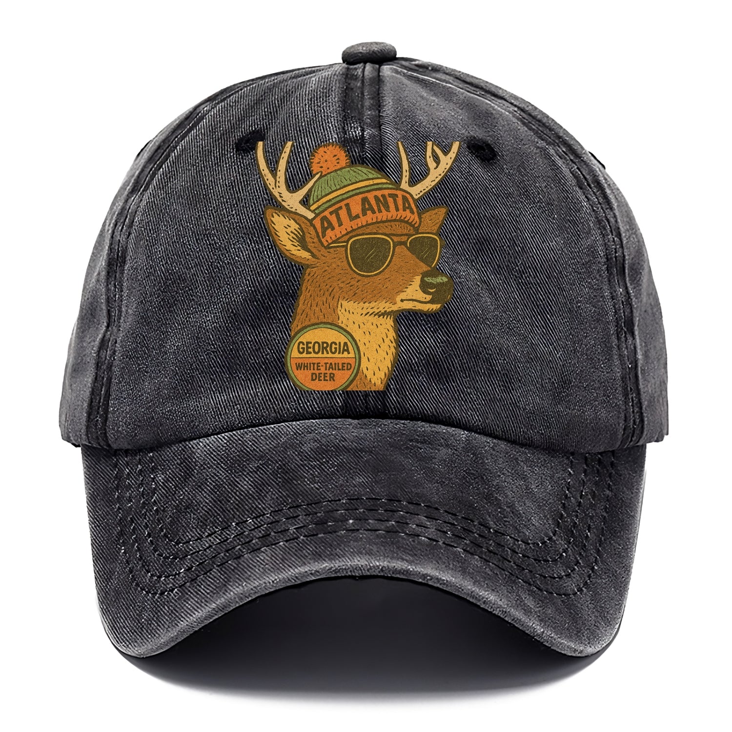 Georgia White-tailed Deer wearing Atlanta beanie with pom pom and wayfarer sunglasses - Classic Cap - Graphite