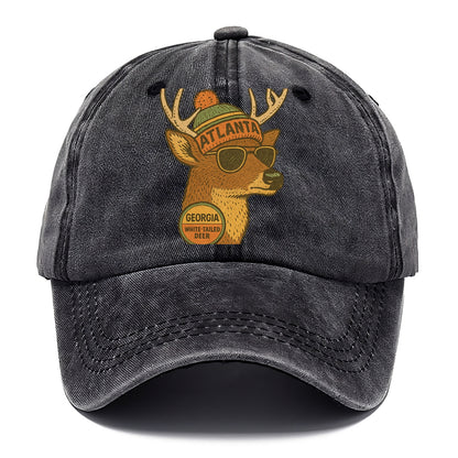 Georgia White-tailed Deer wearing Atlanta beanie with pom pom and wayfarer sunglasses - Classic Cap - Graphite