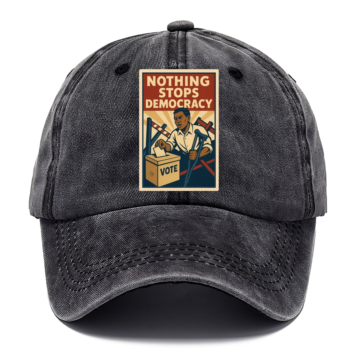 Person voting despite obstacles - "Nothing Stops Democracy" - voter perseverance - Classic Cap - Graphite