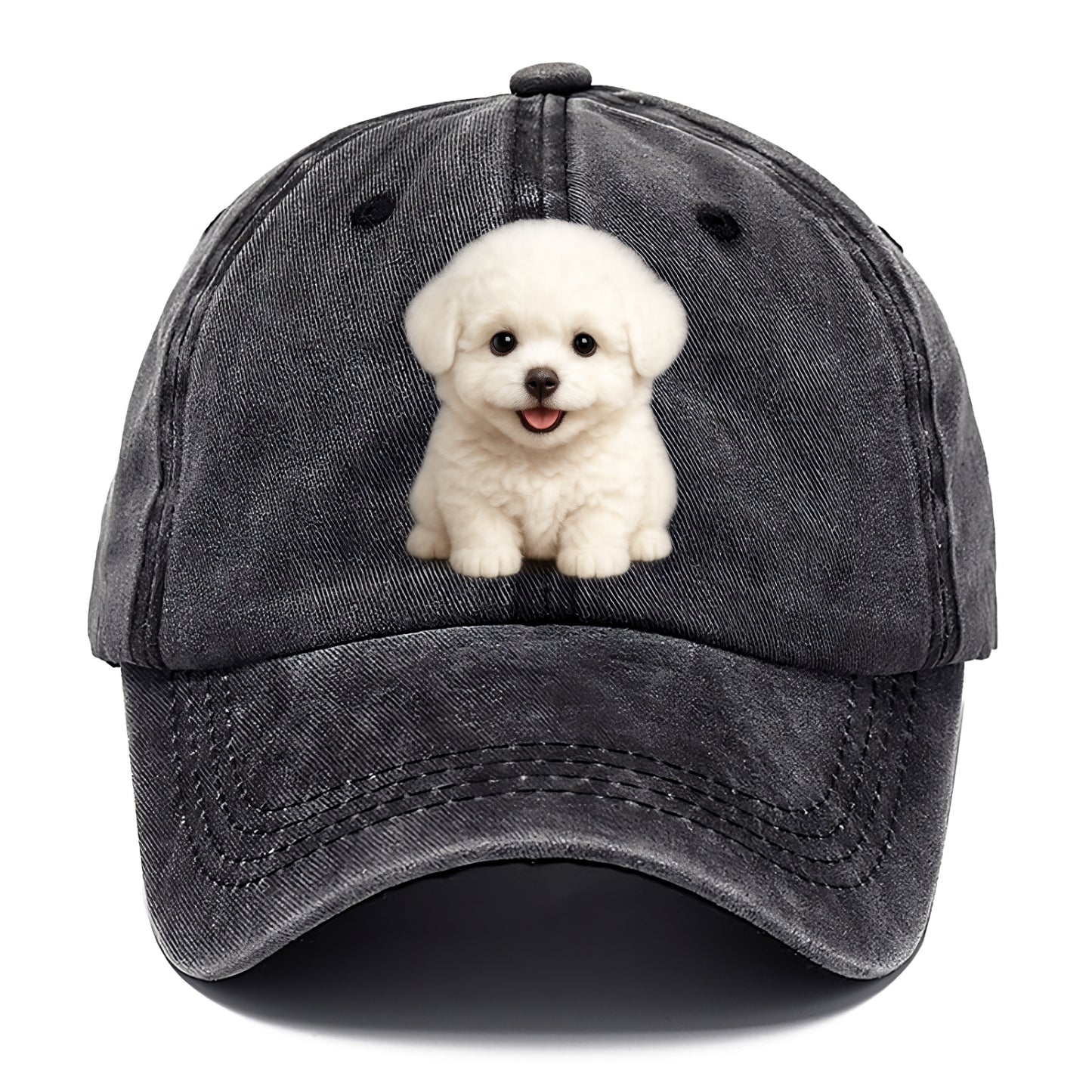 Baby Bichon Frise Puppy - white puffy cloud, dark eyes, happy expression, - Classic Cap - Graphite