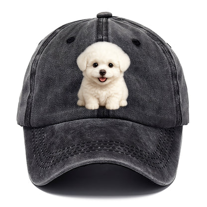 Baby Bichon Frise Puppy - white puffy cloud, dark eyes, happy expression, - Classic Cap - Graphite