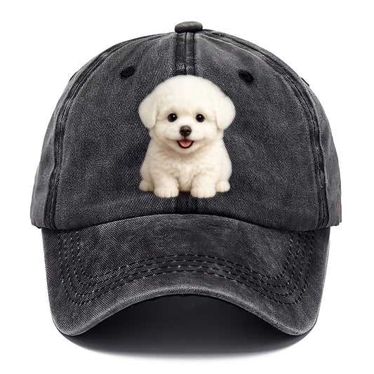Baby Bichon Frise Puppy - white puffy cloud, dark eyes, happy expression, - Classic Cap - Graphite