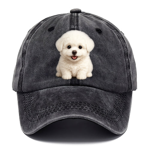 Baby Bichon Frise Puppy - white puffy cloud, dark eyes, happy expression, - Classic Cap