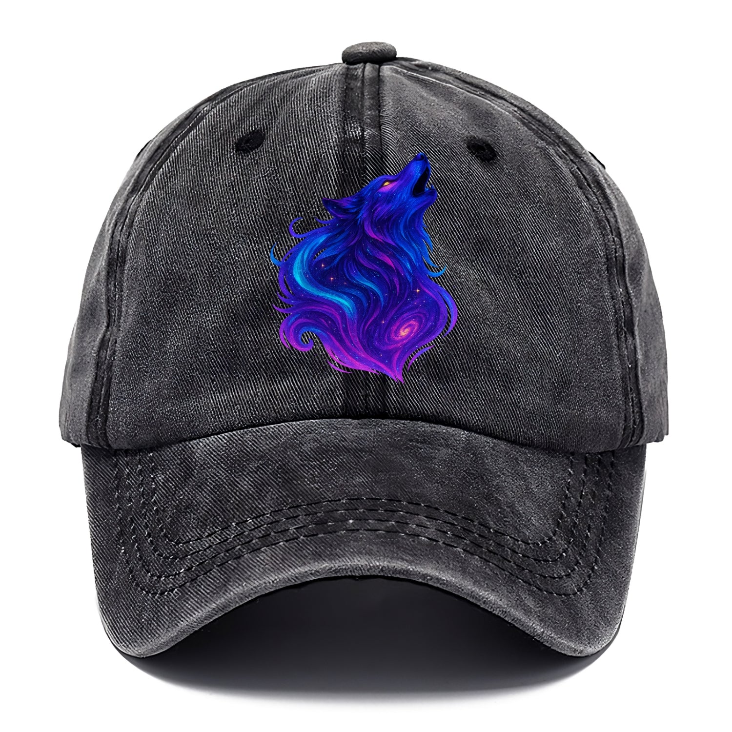 Noble wolf with flowing fur that transforms into aurora borealis streams, cyan and - Classic Cap - Graphite