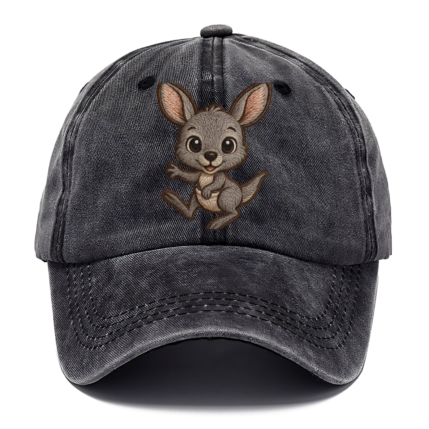 Baby Kangaroo Joey - gray fur, large ears, in pouch peek, bright eyes, front-facing, - Classic Cap - Graphite
