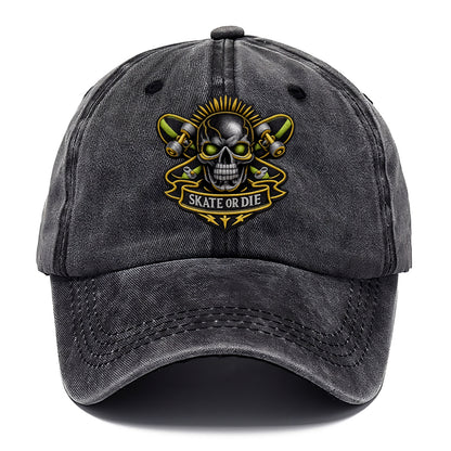 Embroidered patch design - SKATEBOARD SKULL - skull with skateboard in black and neon - Classic Cap - Graphite