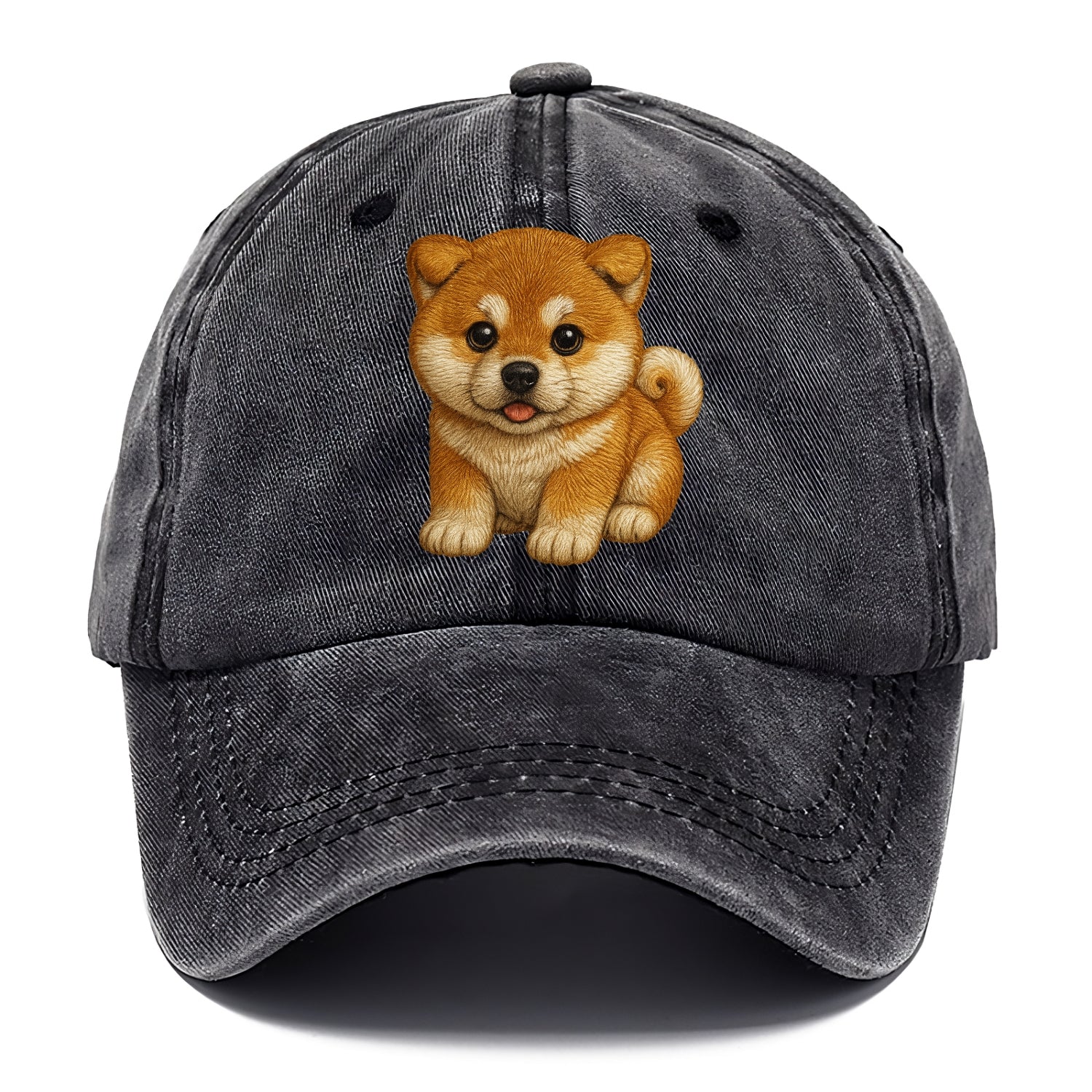 Baby Akita Puppy - fluffy bear-like, curled tail, dignified eyes, front-facing, - Classic Cap - Graphite