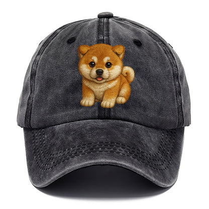 Baby Akita Puppy - fluffy bear-like, curled tail, dignified eyes, front-facing, - Classic Cap - Graphite