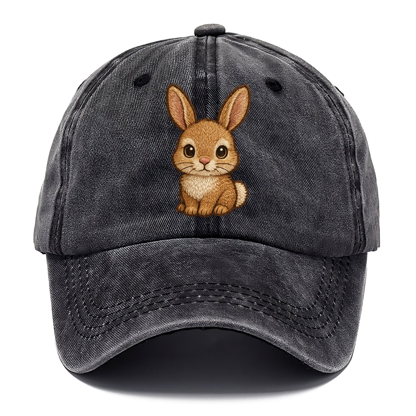 Baby Rabbit - long ears, fluffy white tail, pink nose, large brown eyes, - Classic Cap - Graphite