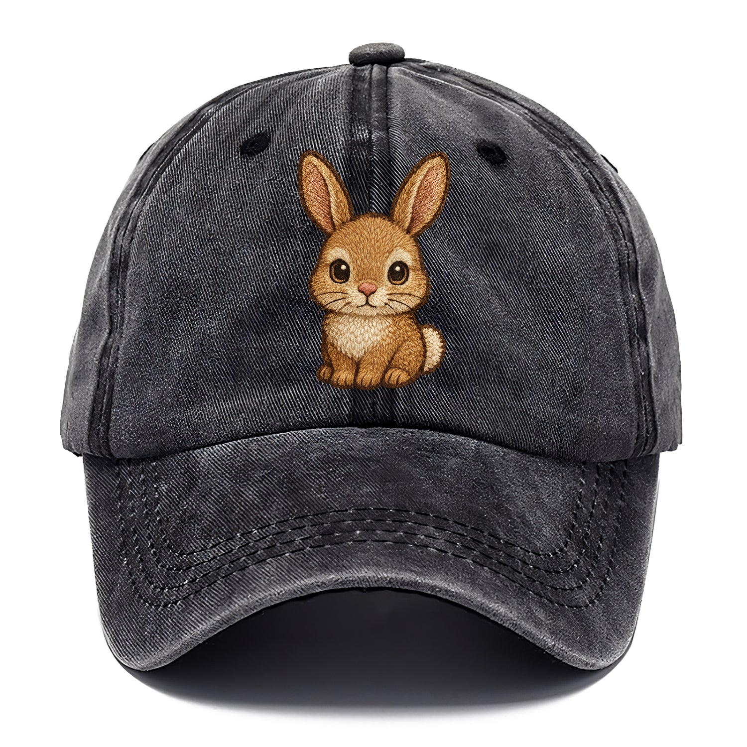 Baby Rabbit - long ears, fluffy white tail, pink nose, large brown eyes, - Classic Cap - Graphite