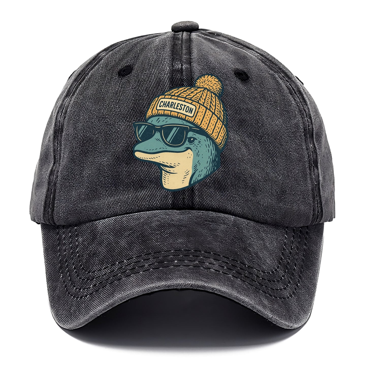 Charleston Dolphin wearing Charleston beanie with pom pom and wayfarer sunglasses - Classic Cap - Graphite