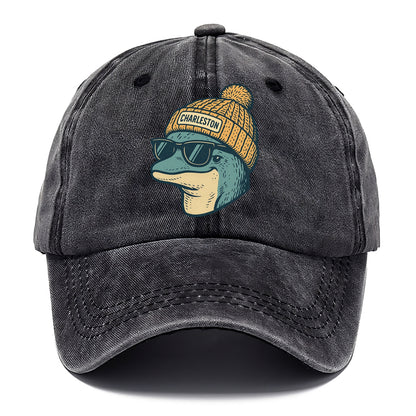 Charleston Dolphin wearing Charleston beanie with pom pom and wayfarer sunglasses - Classic Cap - Graphite