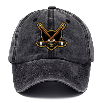 Embroidered patch design - HOCKEY CROSSED STICKS - ice hockey sticks with puck in - Classic Cap - Graphite