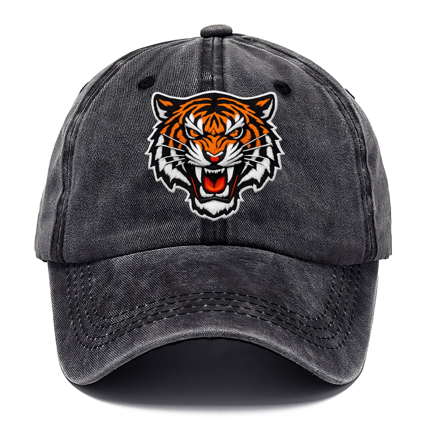 TIGER STRIPES FACE - fierce tiger face in orange, black and white , predator power - Classic Cap - Graphite