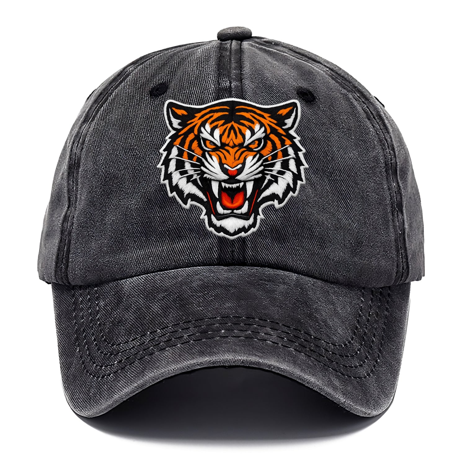 TIGER STRIPES FACE - fierce tiger face in orange, black and white , predator power - Classic Cap - Graphite