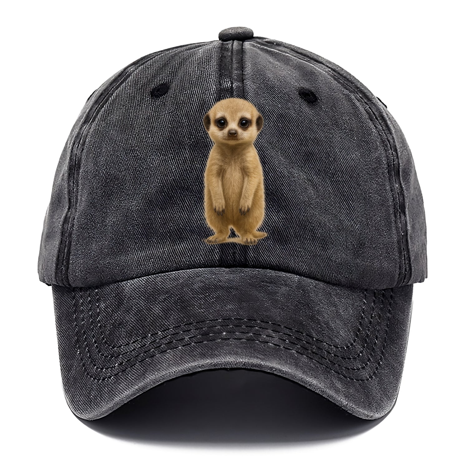 Baby Meerkat - tan fur, dark eye patches, alert stance, bright eyes, front-facing, - Classic Cap - Graphite