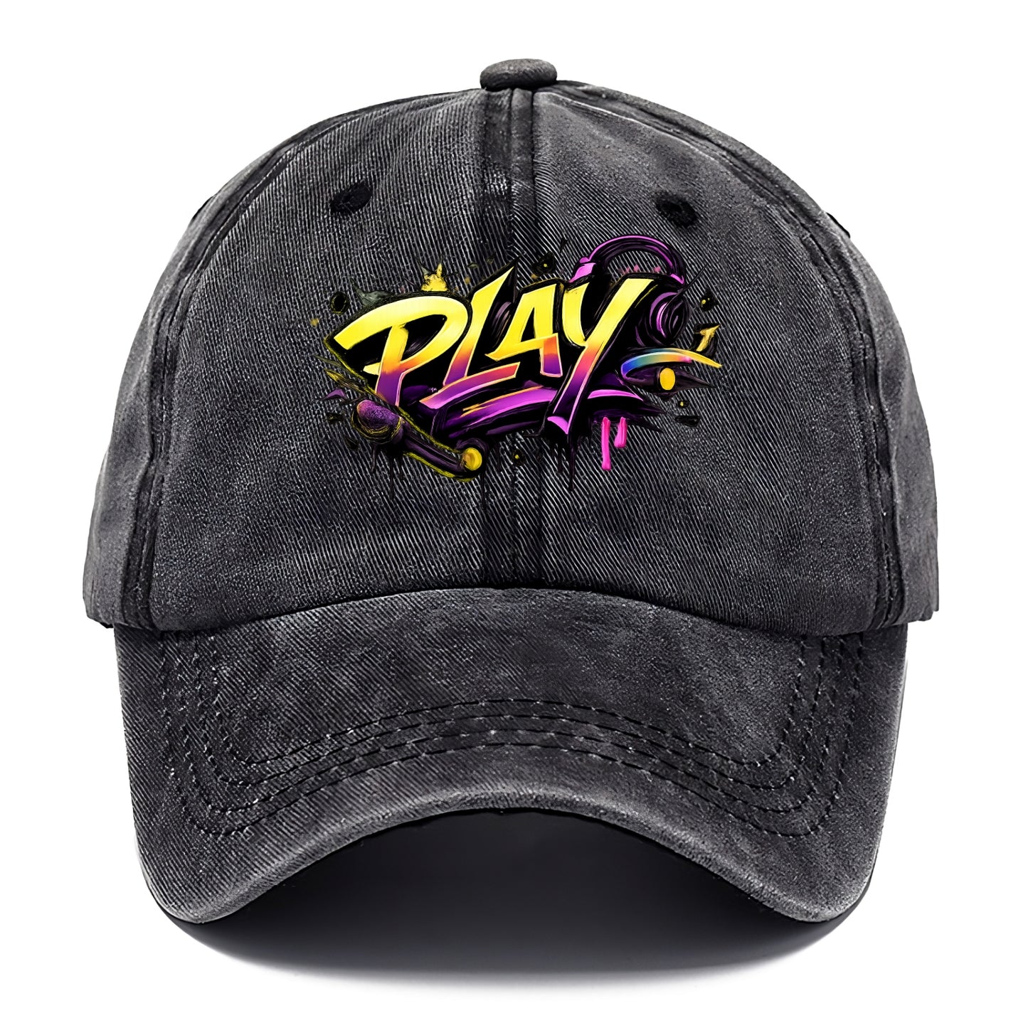 Bold typography design - "PLAY" - creative expression, musical performance - Classic Cap - Graphite