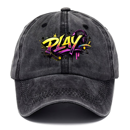 Bold typography design - "PLAY" - creative expression, musical performance - Classic Cap - Graphite