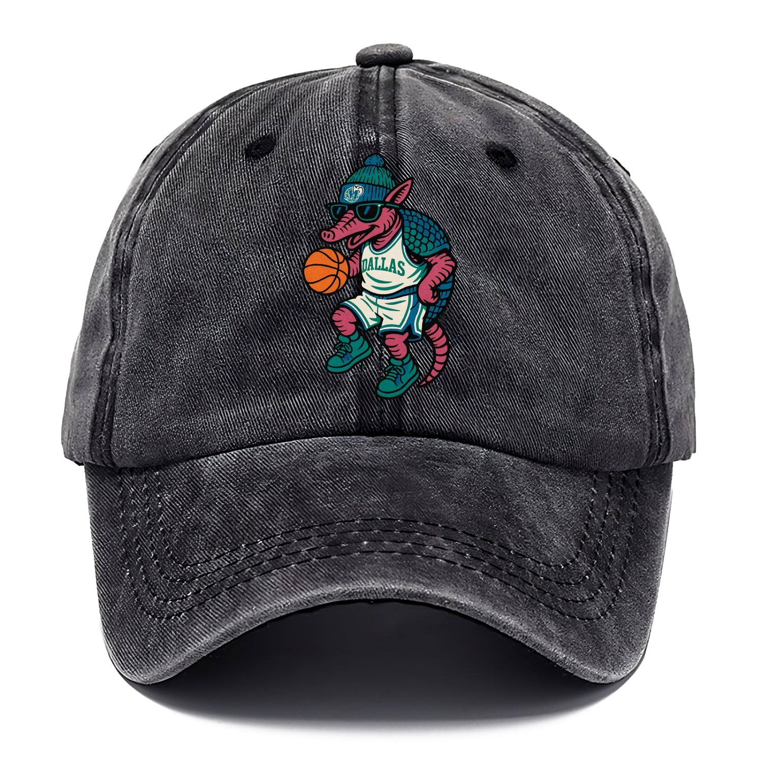 Dallas Armadillo wearing Mavericks beanie with cowboy hat patch and wayfarer - Classic Cap - Graphite