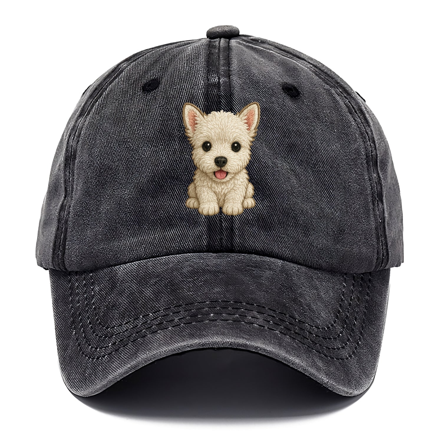 Baby West Highland White Terrier Puppy - all white, pointed ears, dark eyes, - Classic Cap - Graphite