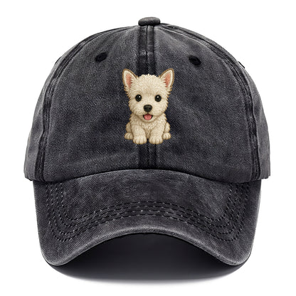 Baby West Highland White Terrier Puppy - all white, pointed ears, dark eyes, - Classic Cap - Graphite