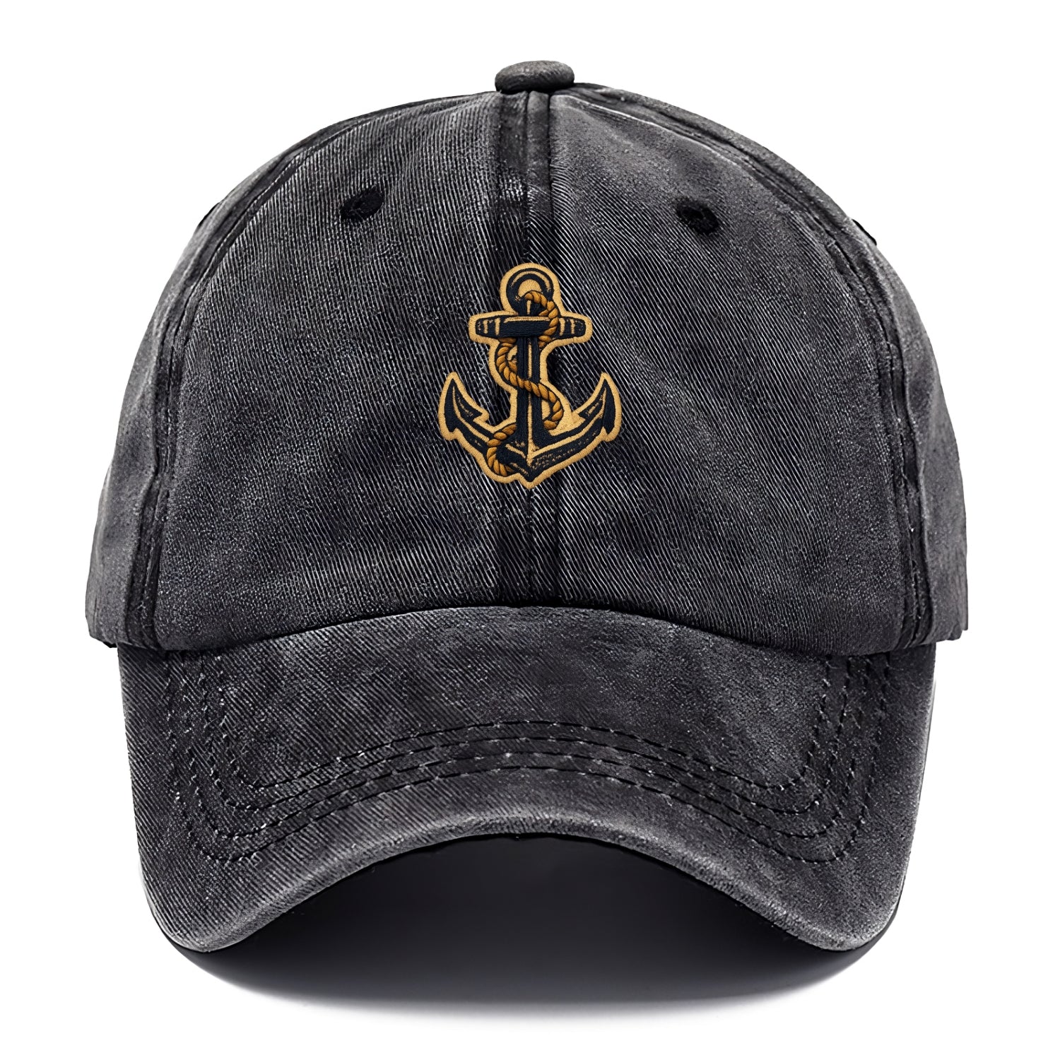 ANCHOR ROPE - classic anchor with rope in navy and gold , sailor - Classic Cap - Graphite