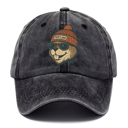 Oregon Beaver wearing Portland beanie with pom pom and wayfarer sunglasses - Classic Cap - Graphite
