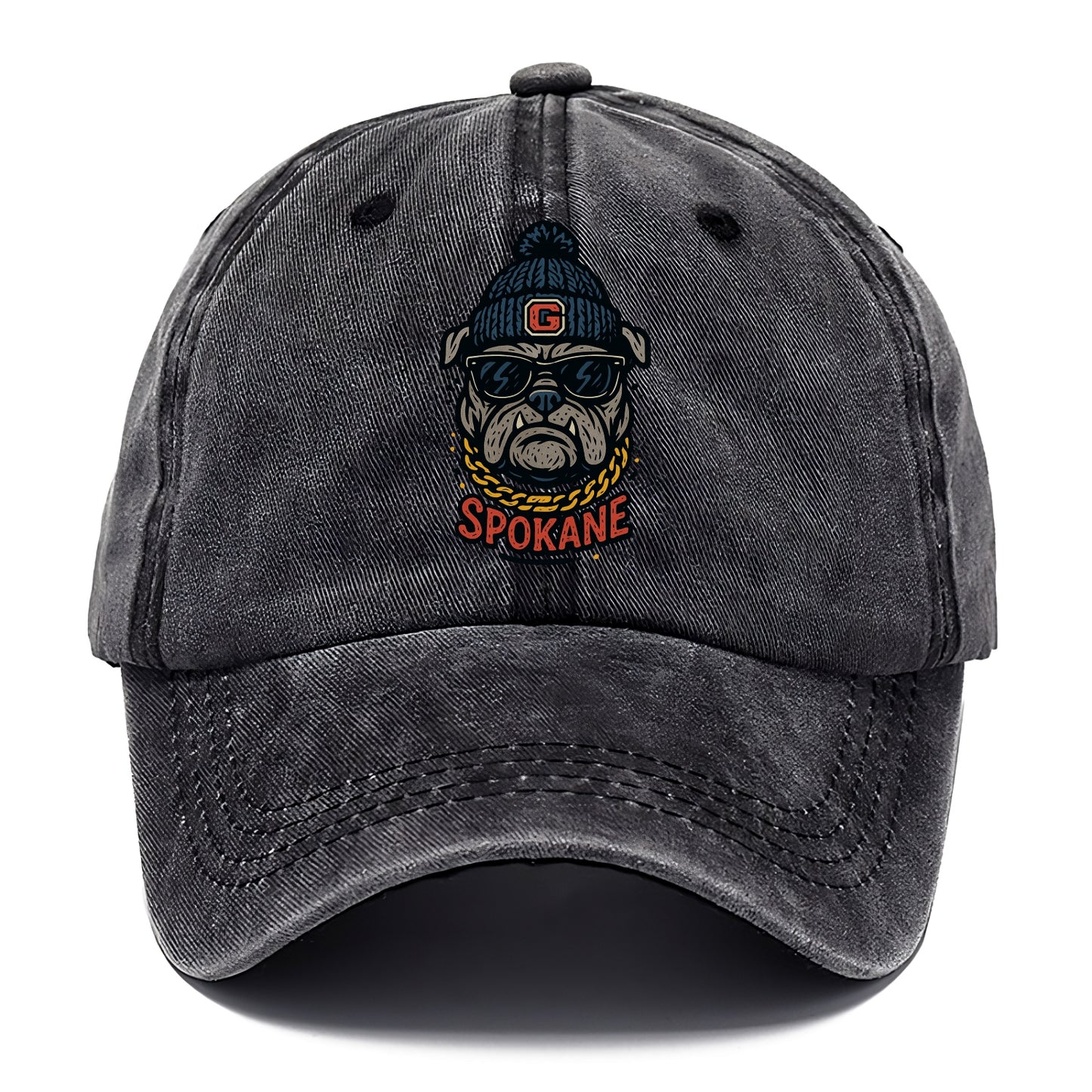 Spokane Bulldog wearing Gonzaga beanie with G patch - Classic Cap - Graphite