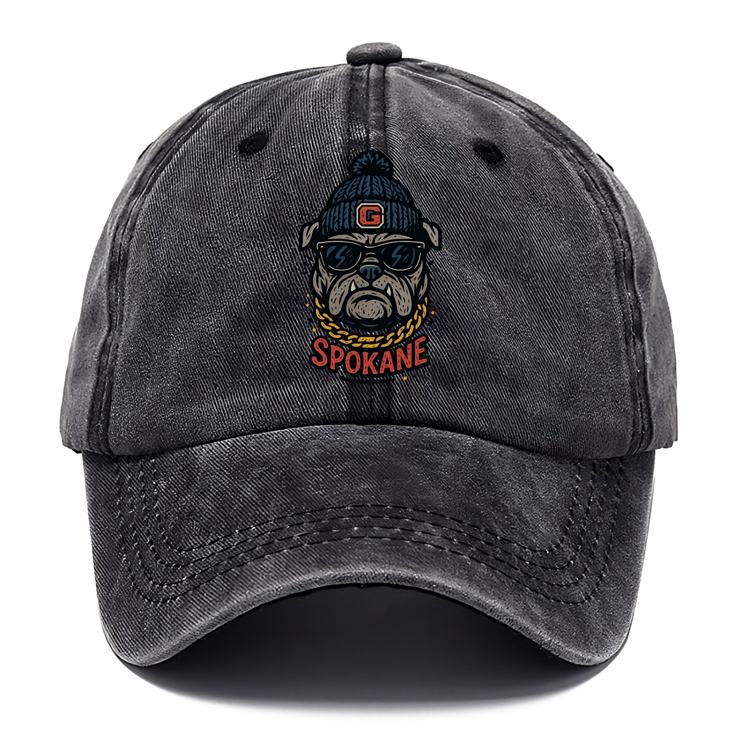 Spokane Bulldog wearing Gonzaga beanie with G patch - Classic Cap - Graphite