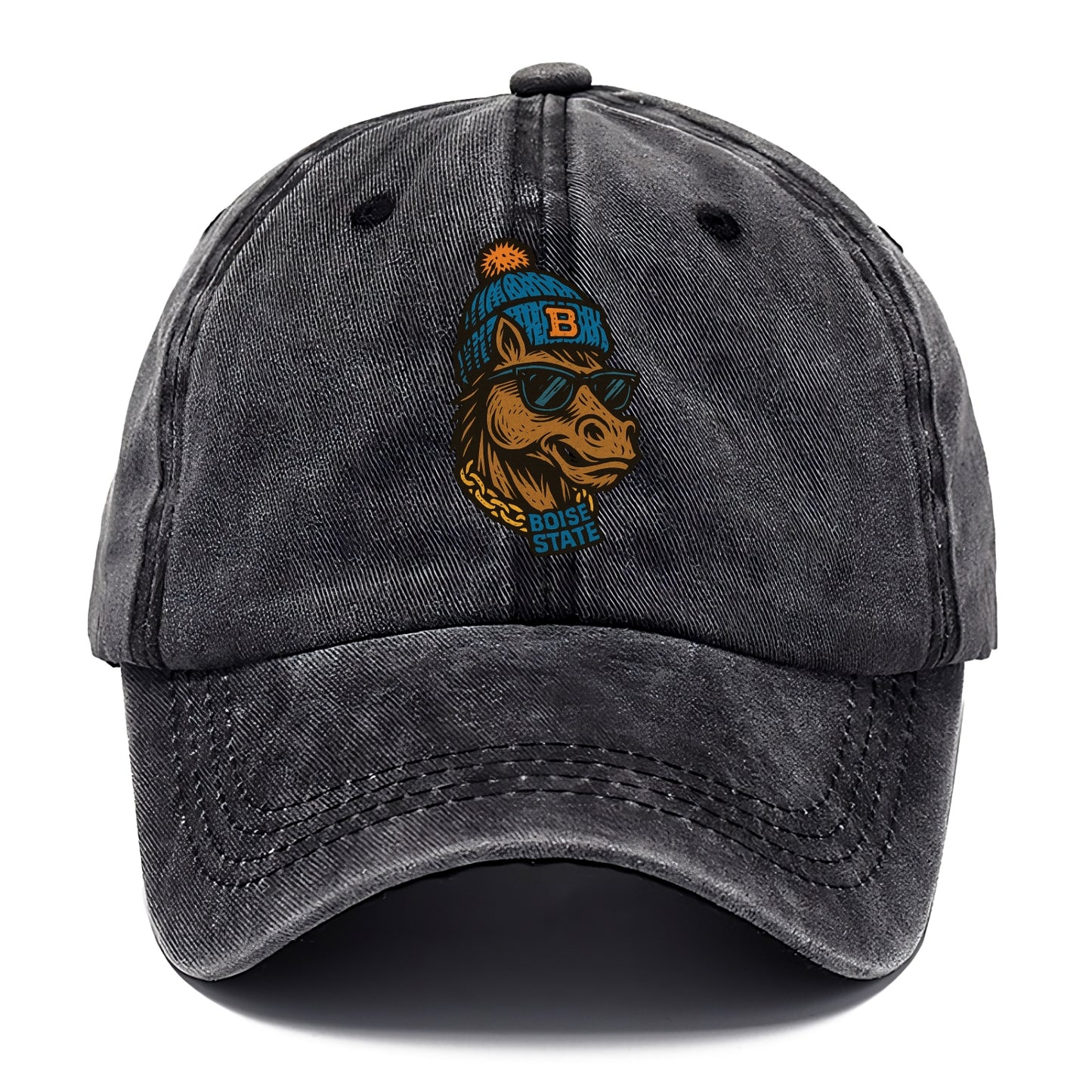 Boise Bronco wearing Boise State beanie with B patch - Classic Cap - Graphite