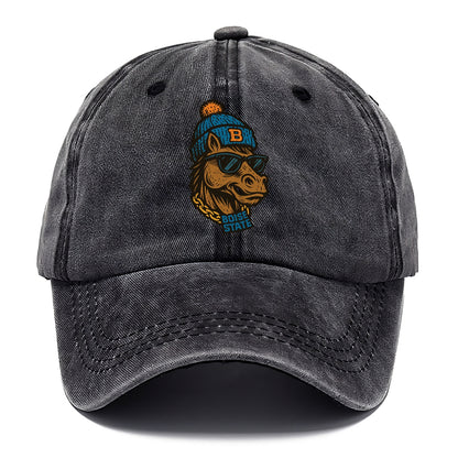 Boise Bronco wearing Boise State beanie with B patch - Classic Cap - Graphite