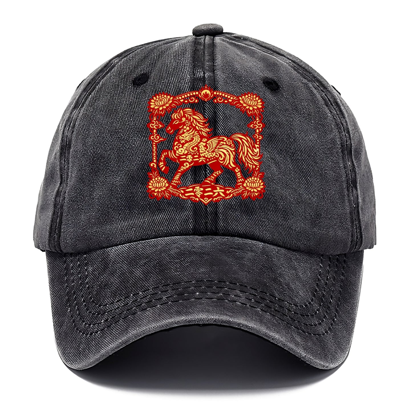 HORSE | Silk style horse design | Gold and silver thread appearance | Phoenix and - Classic Cap - Graphite