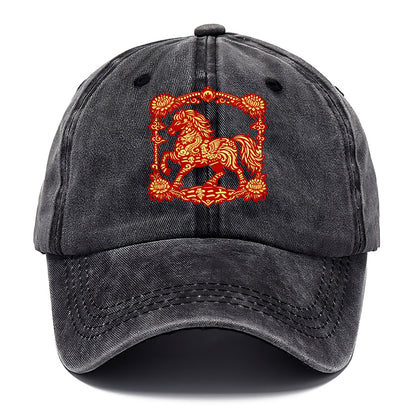 HORSE | Silk style horse design | Gold and silver thread appearance | Phoenix and - Classic Cap - Graphite