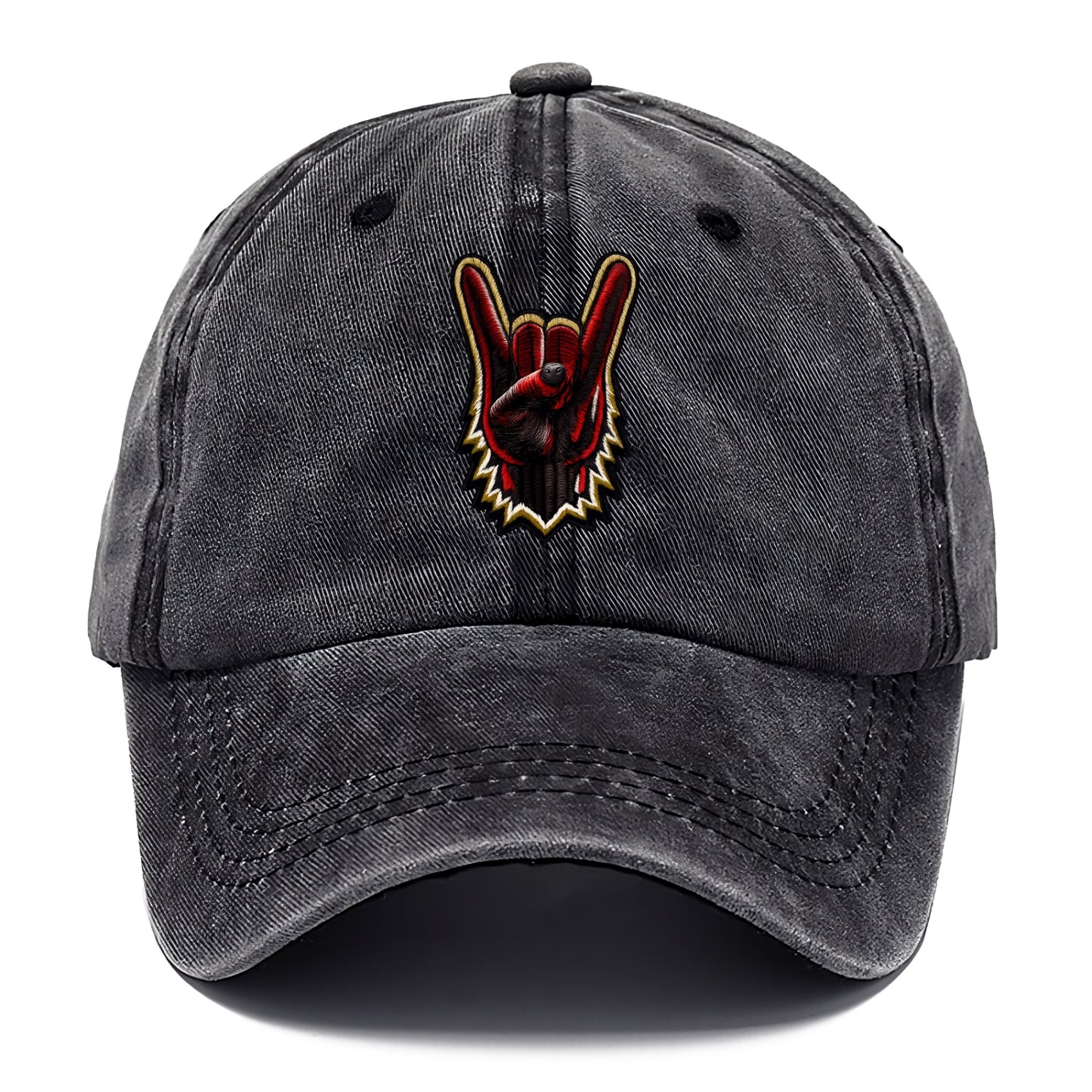 ROCK HAND HORNS - devil horns hand gesture in black and red , metal music - Classic Cap - Graphite
