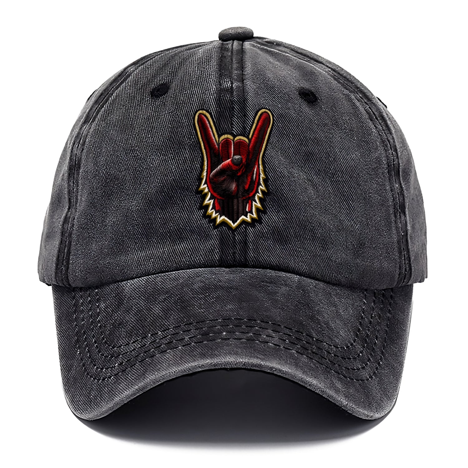 ROCK HAND HORNS - devil horns hand gesture in black and red , metal music - Classic Cap - Graphite