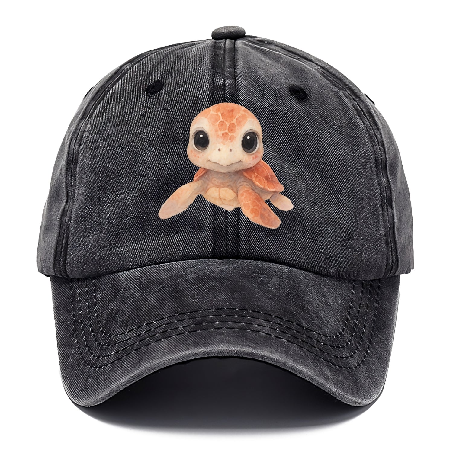 Baby Loggerhead Turtle - reddish-brown shell, big round dark eyes, chunky head, - Classic Cap - Graphite