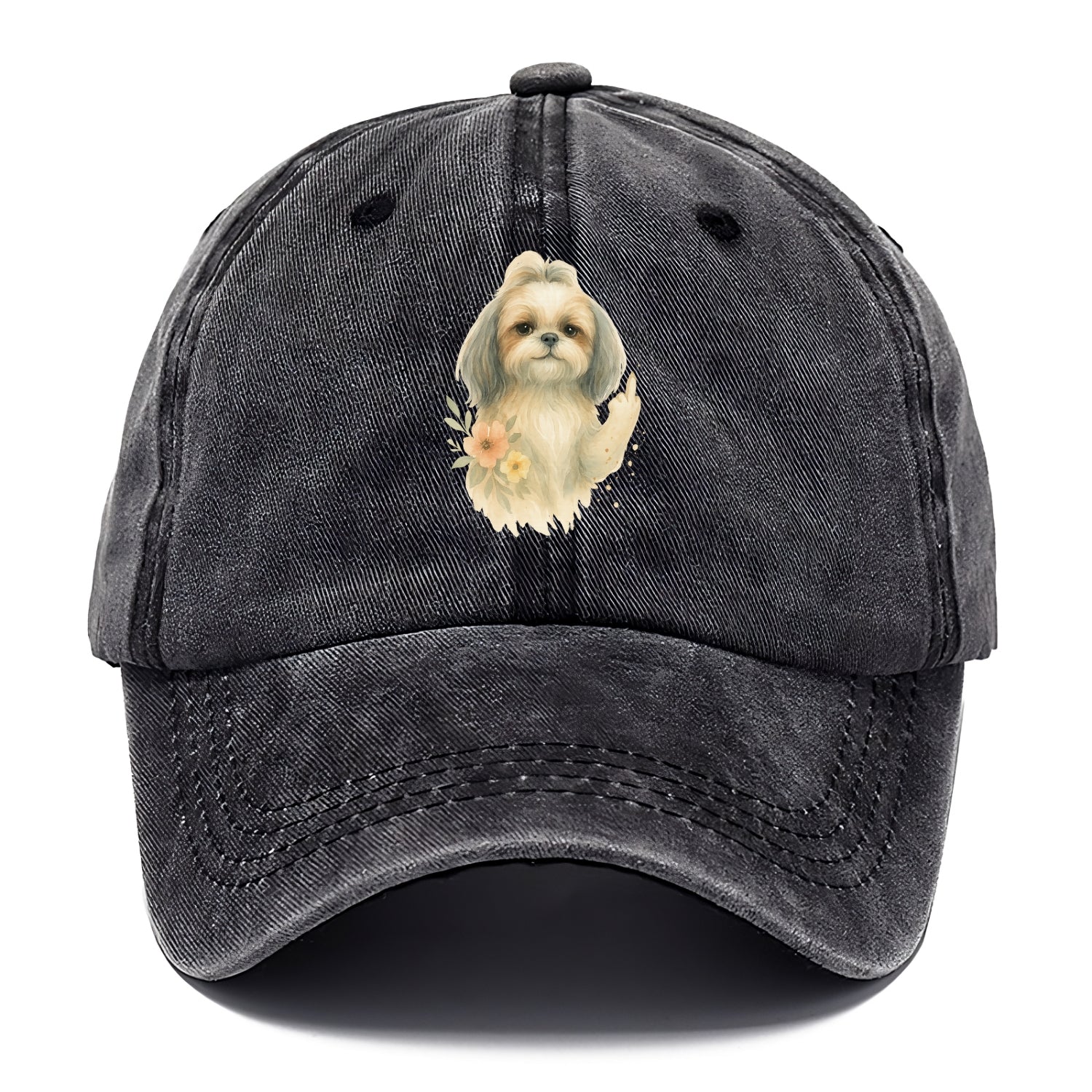 Shih Tzu with long flowing silky hair, tiny paw showing attitude - Classic Cap - Graphite