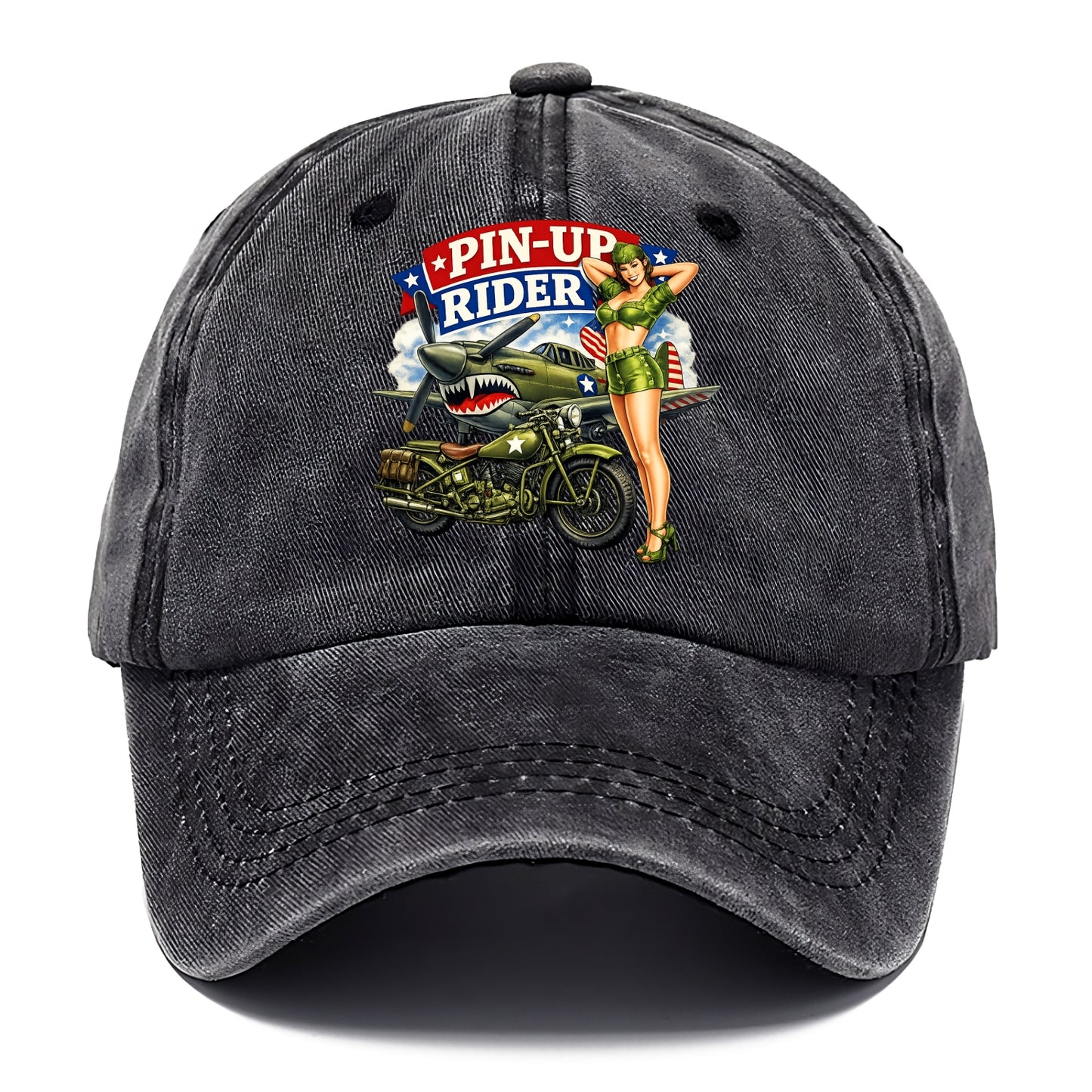 Wwii Pin Up Rider - Classic Cap - Graphite