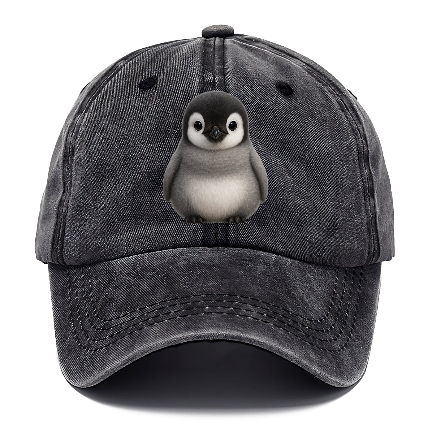 Baby Adelie Penguin - black and white, round body, curious eyes, front-facing, - Classic Cap - Graphite