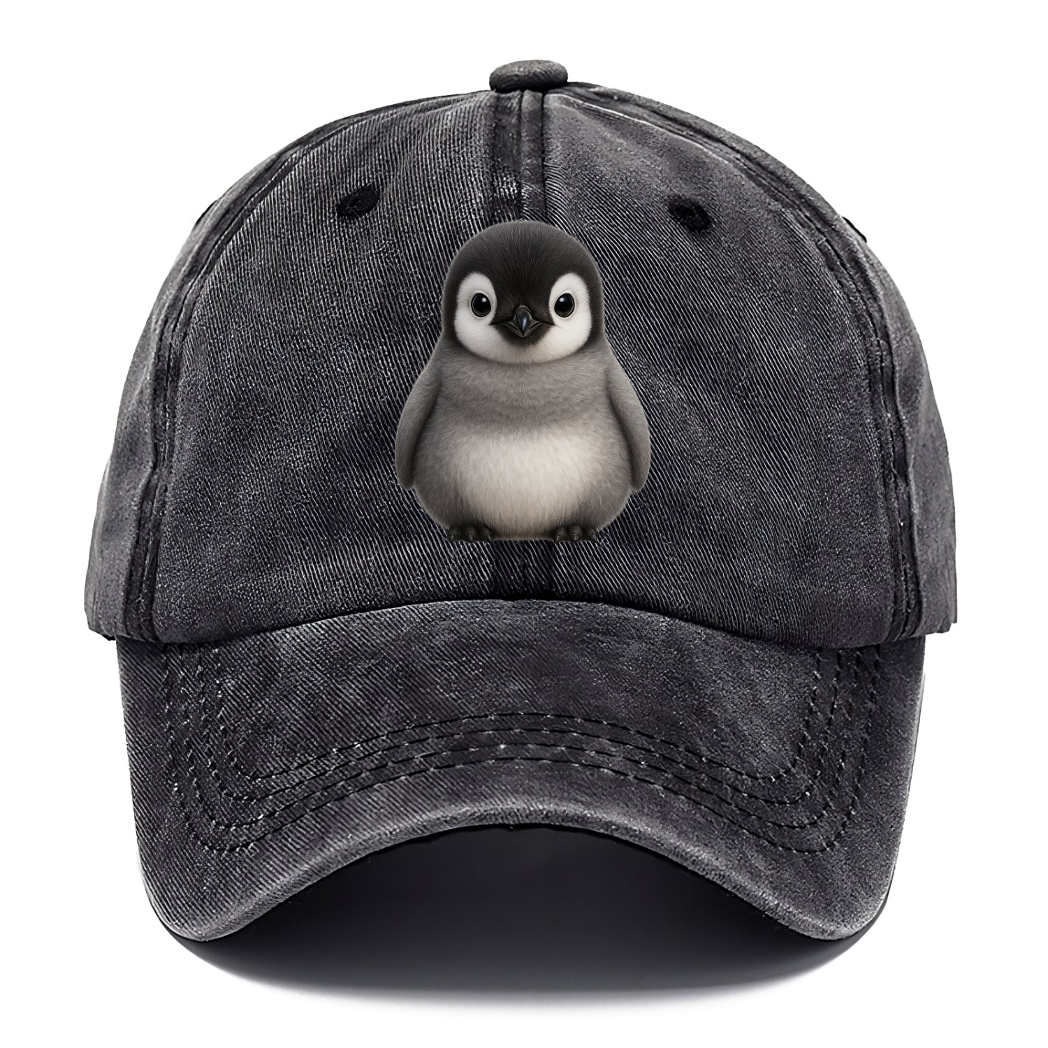 Baby Adelie Penguin - black and white, round body, curious eyes, front-facing, - Classic Cap - Graphite