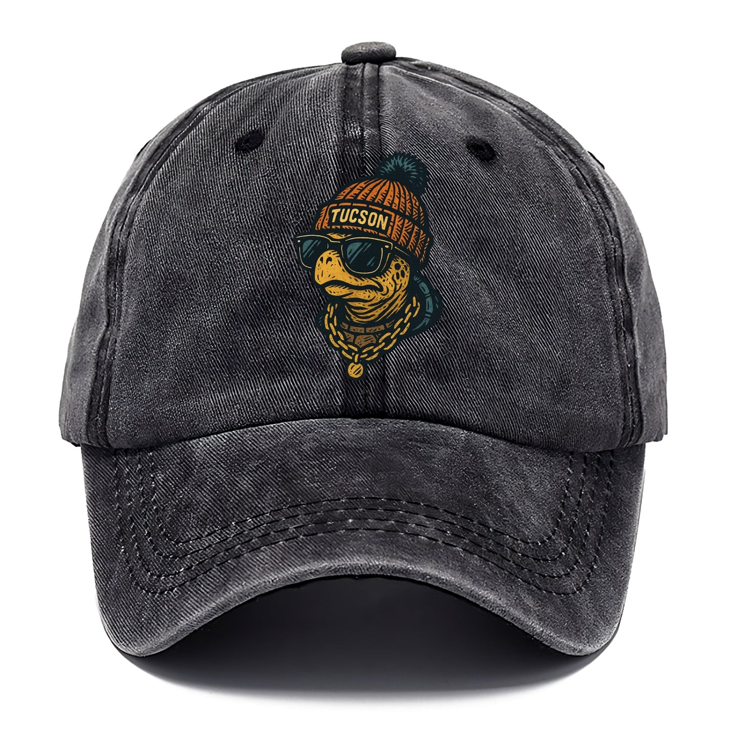 Tucson Desert Tortoise wearing Tucson beanie with pom pom and wayfarer sunglasses - Classic Cap - Graphite
