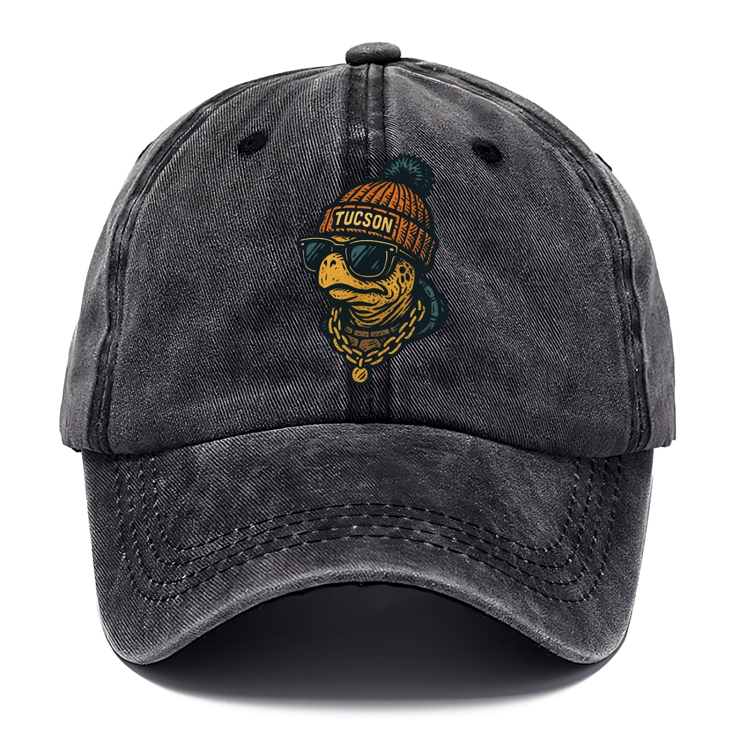 Tucson Desert Tortoise wearing Tucson beanie with pom pom and wayfarer sunglasses - Classic Cap - Graphite