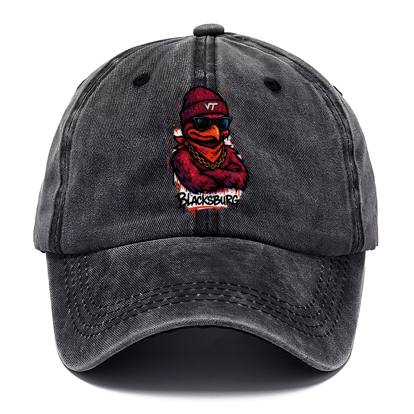 Blacksburg HokieBird wearing Virginia Tech beanie with VT patch - Classic Cap - Graphite